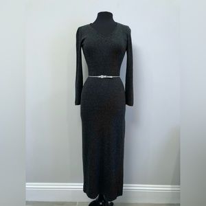 Very Rare Vintage Pamala O’Brien Charcoal Gray Long Belted Maxi Sweater-dress S